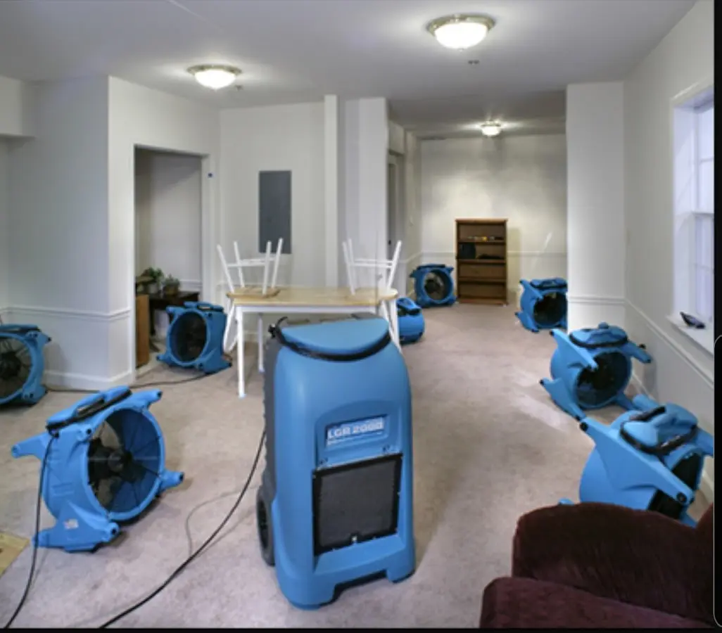 Air movers and dehumidifier setup for Water Damage Restoration in Cullman